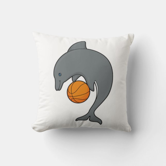 Cojín Decorativo Dophin como jugador de baloncesto con baloncesto (Anverso)