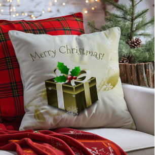 Cojín decorativo dorado de regalo de Navidad
