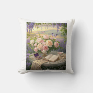 Cojín Decorativo Dorado floral de ensueño bañado luz de la hora dor