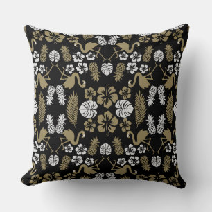 Cojín Decorativo Dorado Floral Tropical Patterado