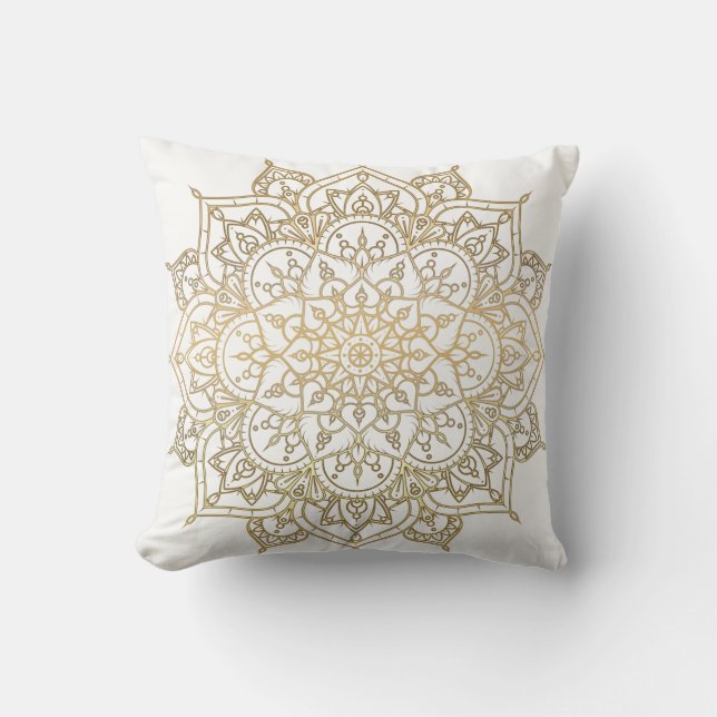 Cojín Decorativo Dorado Mandala Moda blanca Glamour Glam moderno (Anverso)