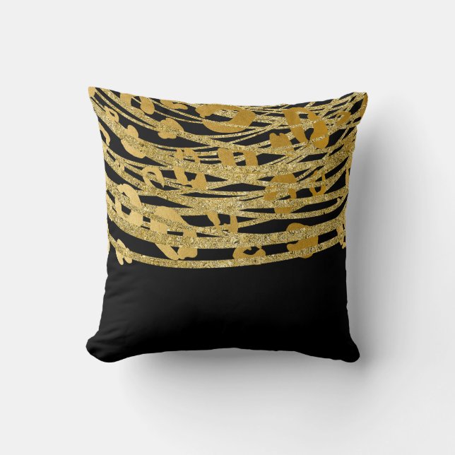 Cojín Decorativo Dorado Negro Leopardo Estampado Glam (Anverso)