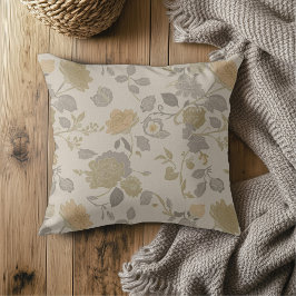 Cojín Decorativo Dorado Suave Beige Melocotón Gris Floral Moderno d
