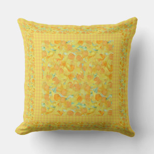 Cojín Decorativo Dorado y amarillo en la frontera de Gingham