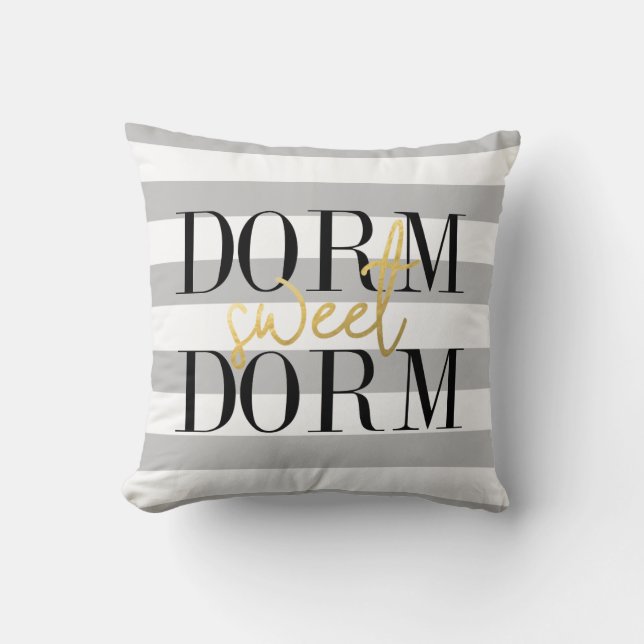 Cojín Decorativo Dorm Sweet Dorm | Rayas grises (Anverso)