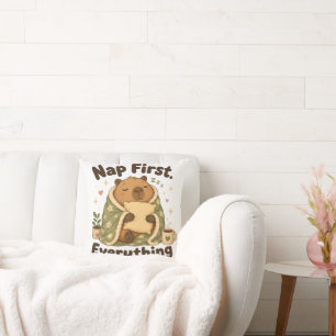 Cojín Decorativo Dormir Primero Capybara Kawaii Acogedor