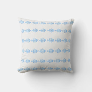 Cojín Decorativo Dormitorio Costero Azul Claro con Patrón de Peces 