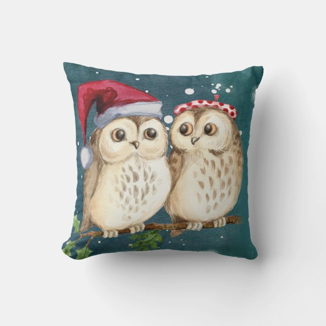Cojín Decorativo Dos adorables búhos dibujados (Anverso)