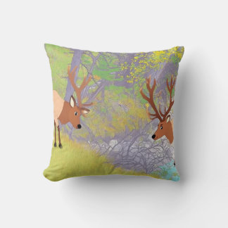 Cojín Decorativo Dos alces en el bosque otoñal del río