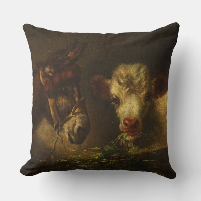 Cojín Decorativo Dos amigos (burro y cordero) (animales de granja) (Anverso)