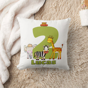 Cojín Decorativo Dos Animales Salvajes de Safari Cumpleaños 2do Nom