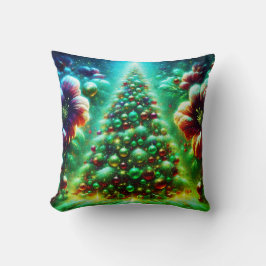 Cojín Decorativo Dos árboles de Navidad brillantemente decorados en