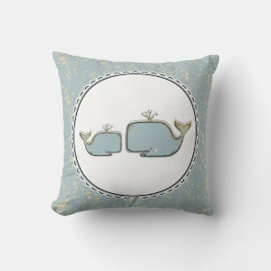 Cojín Decorativo Dos Ballenas Marinas Azul & Oro Guardería Boutique