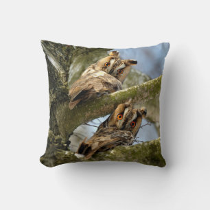 Cojín Decorativo Dos búhos en el bosque, pájaros, fauna silvestre T