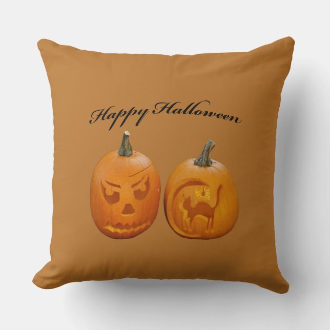 Cojín Decorativo Dos Calabazas Feliz Halloween (Anverso)