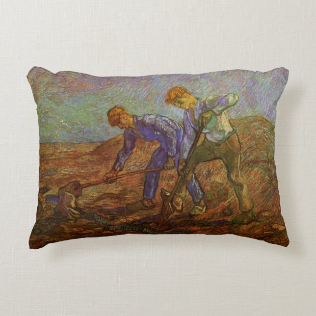 Cojín Decorativo Dos campesinos cavando por Vincent van Gogh (Anverso)