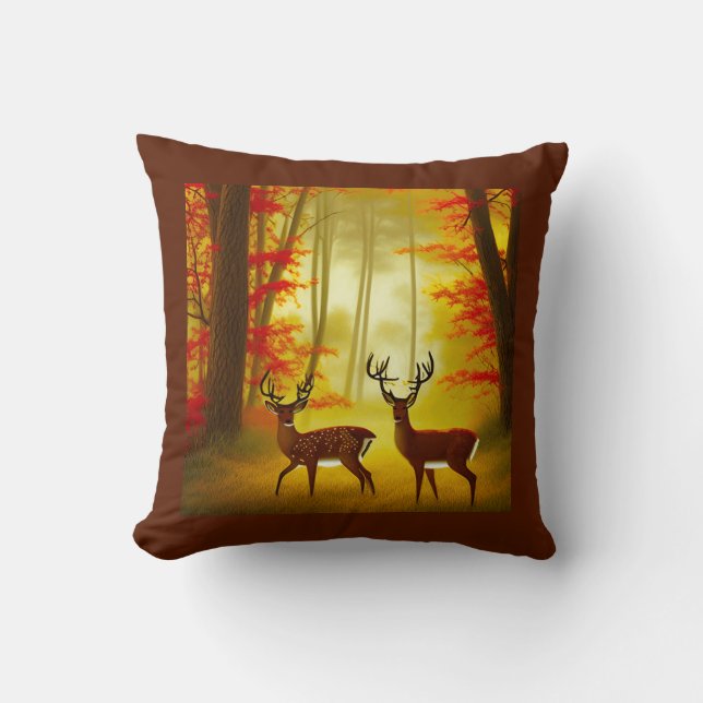 Cojín Decorativo Dos ciervos en un bosque otoñal / Woods (Anverso)