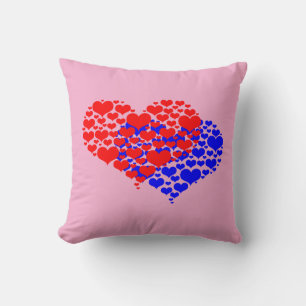 Cojín Decorativo Dos corazones azul y rojo