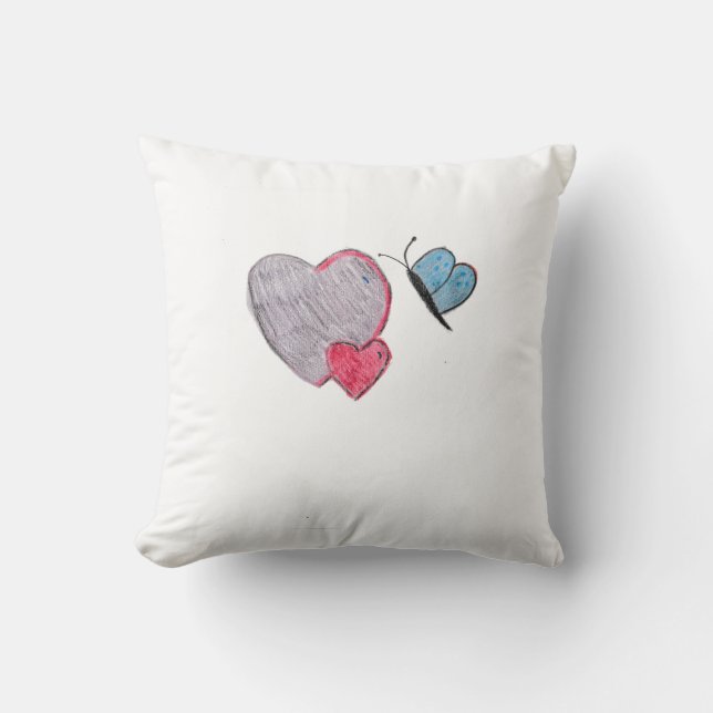 Cojín Decorativo Dos corazones con mariposa (Anverso)