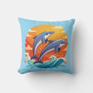 Cojín Decorativo Dos delfines de dibujos animados saltando
