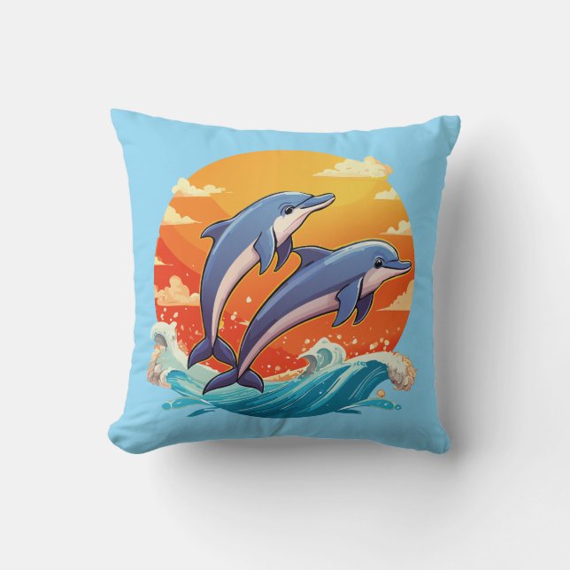 Cojín Decorativo Dos delfines de dibujos animados saltando (Anverso)