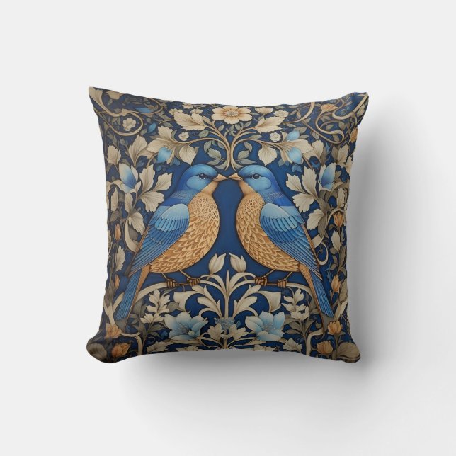 Cojín Decorativo Dos elegantes aves azules inspiradas por William M (Anverso)