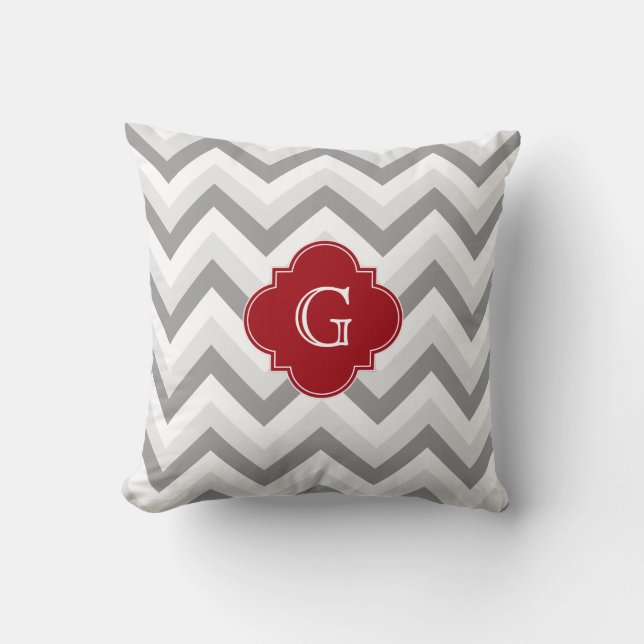 Cojín Decorativo Dos galones chevron blanco gris frambuesa monogram (Anverso)