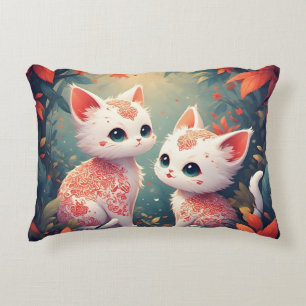 Cojín Decorativo Dos gatitos blancos en un bosque mágico