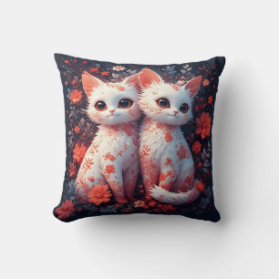 Cojín Decorativo Dos gatitos blancos y flores