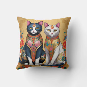 Cojín Decorativo Dos gatos florales decorativos