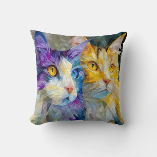 Cojín Decorativo Dos gatos púrpura y amarillos
