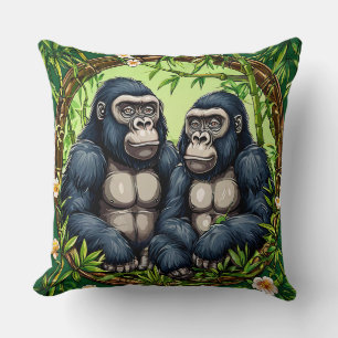 Cojín Decorativo Dos gorilas en un marco de bambú tropical