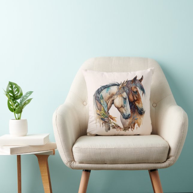 Cojín Decorativo Dos hermosos caballos del Boho Occidental (Silla)