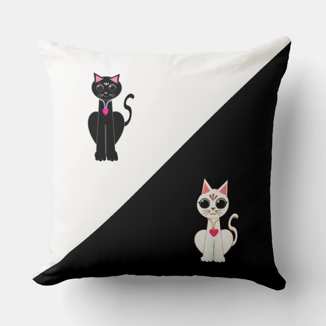 Cojín Decorativo Dos hermosos gatos en blanco y negro (Anverso)