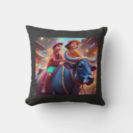 Cojín Decorativo Dos jóvenes filipinos montando la familia Carabao