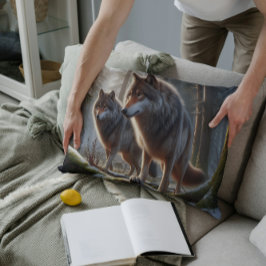 Cojín Decorativo Dos Lobos en un Bosque: Fauna Majestuosa