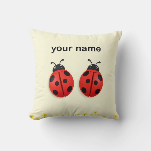Cojín Decorativo Dos mariquitas alegres sobre un fondo amarillo (Anverso)
