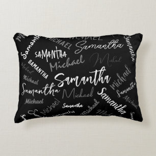 Cojín Decorativo Dos nombres pareja patrón monograma blanco negro