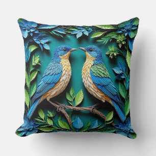 Cojín Decorativo Dos pájaros azules y amarillos