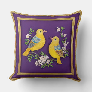 Cojín Decorativo Dos pájaros en marco de oro ornamentado