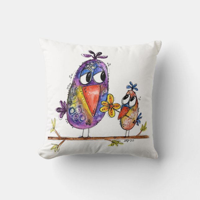 Cojín Decorativo Dos pájaros malcriados y singulares (Anverso)