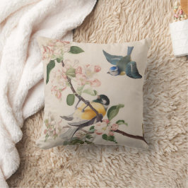 Cojín Decorativo Dos pájaros pequeños cerca de una rama de flores d
