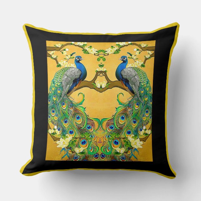 Cojín Decorativo Dos pavos reales azules indios masculinos (Anverso)