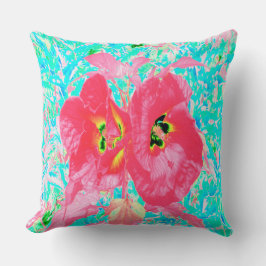 Cojín Decorativo Dos rosados ciruelas de coral rojo loco hibiscus e