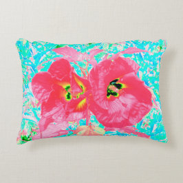 Cojín Decorativo Dos rosados ciruelas de coral rojo loco hibiscus e