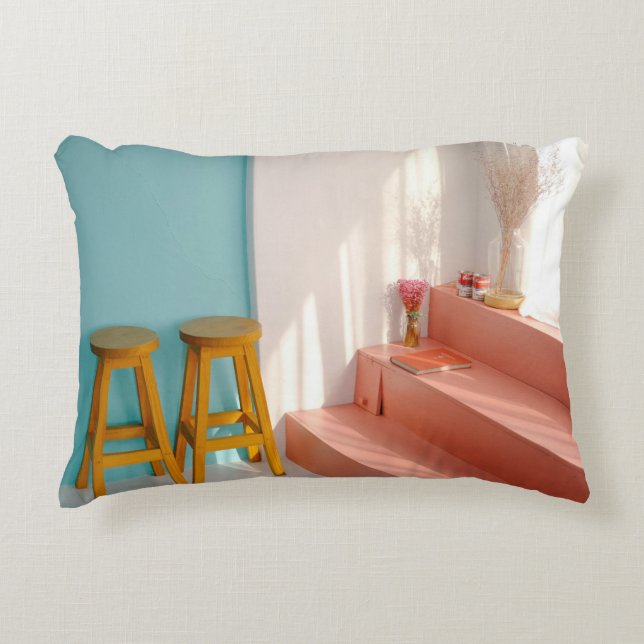 Cojín Decorativo Dos taburetes amarillos de bar de madera (Anverso)