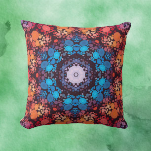 Cojín Decorativo Dot Mandala Azul rojo y Naranja