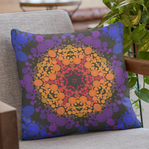 Cojín Decorativo Dot Mandala Flor amarillo morado y azul
