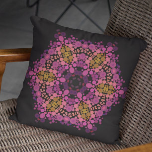 Cojín Decorativo Dot Mandala Flor Amarillo rosa y Negro