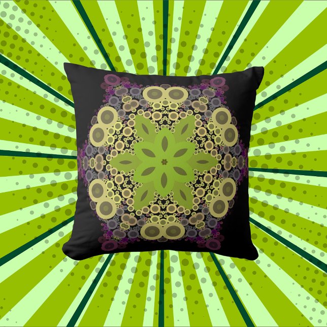 Cojín Decorativo Dot Mandala Flor Amarillo Verde y Púrpura (Subido por el creador)